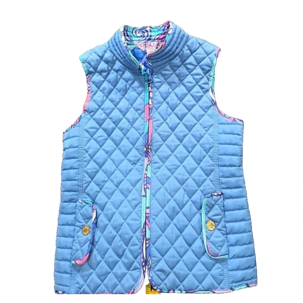 Lilly Pulitzer Lucy Quilted Vest Bay Blue Print Girls Size Medium (6-7) A010115